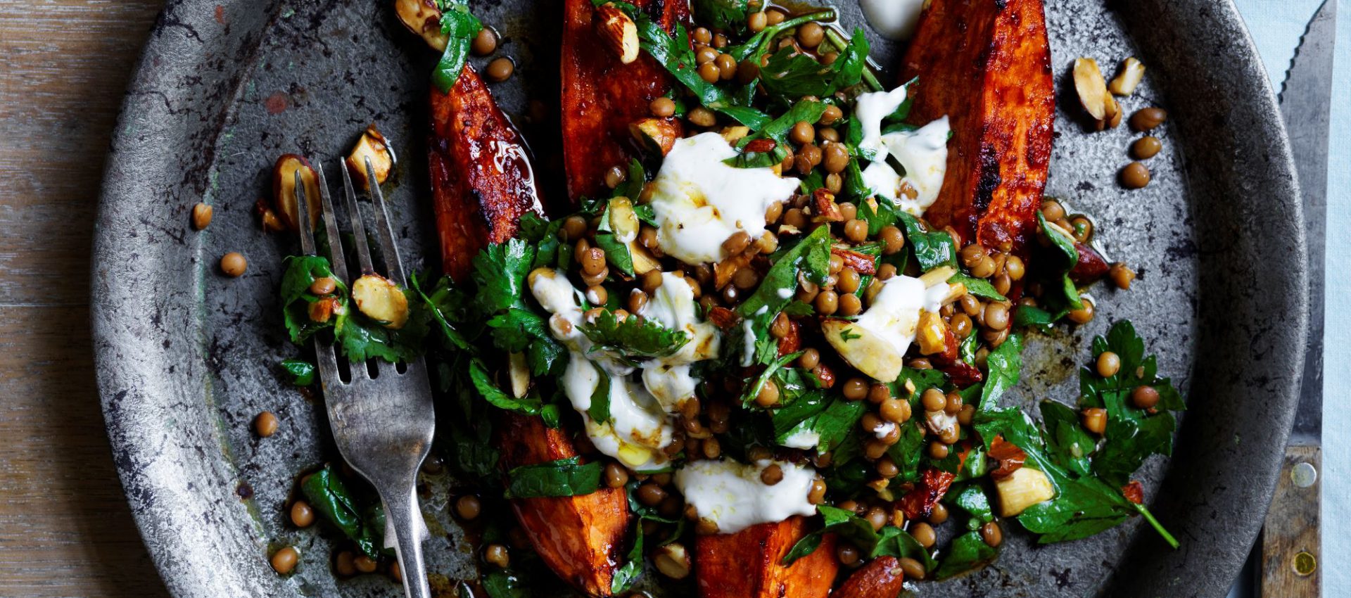 Sweet potato lentil and spinach salad